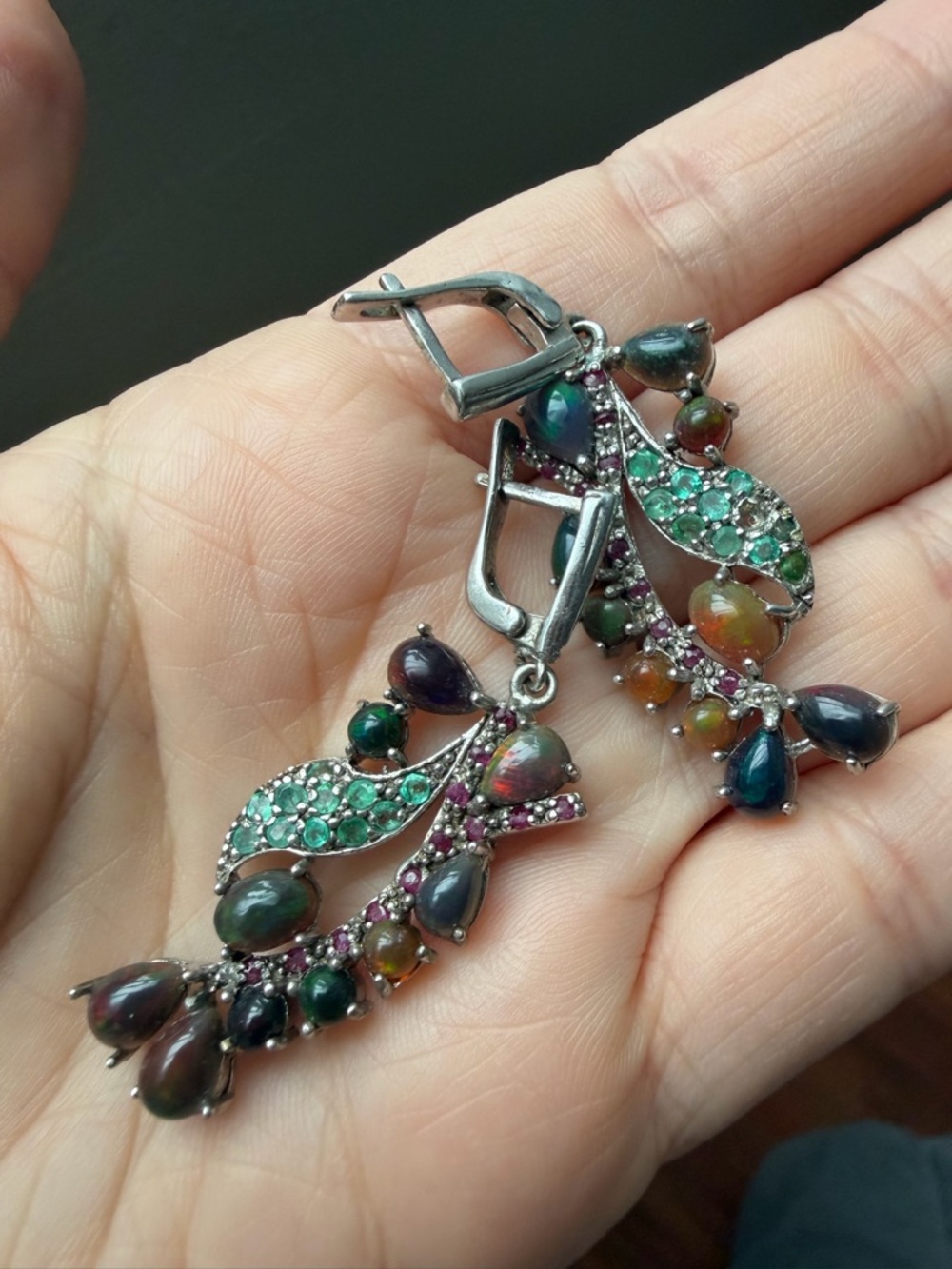 Gorgeous Handmade Sterling Silver Earrings with Natural Ethiopian Black Opals